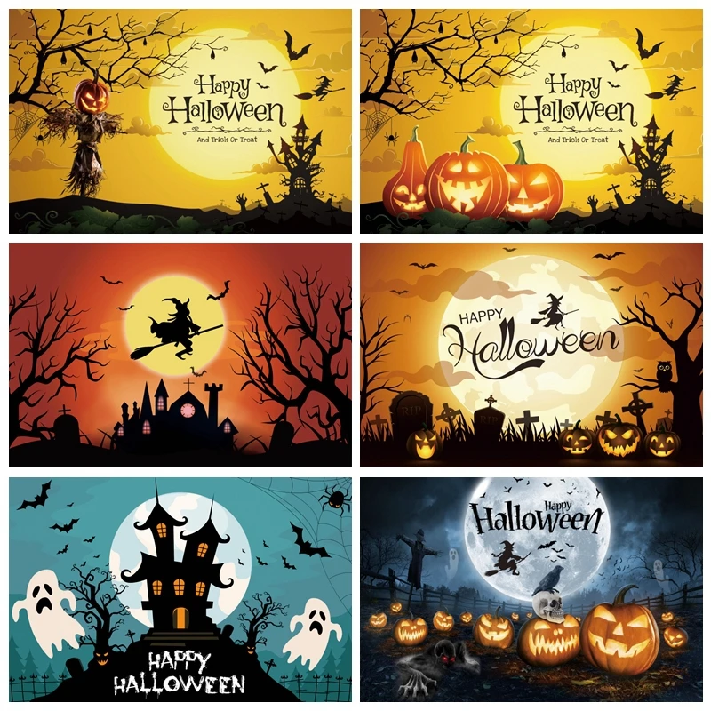 Фон Yeele для Хэллоуина фотография Лес дерево замок летучая мышь луна детский день