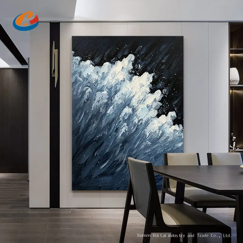 

Hand Drawn Abstract Seascape Acrylic Paintings Sea Wave Spray On Canvas Wall Art Poster For Living Room Home Decor Hanging Mural