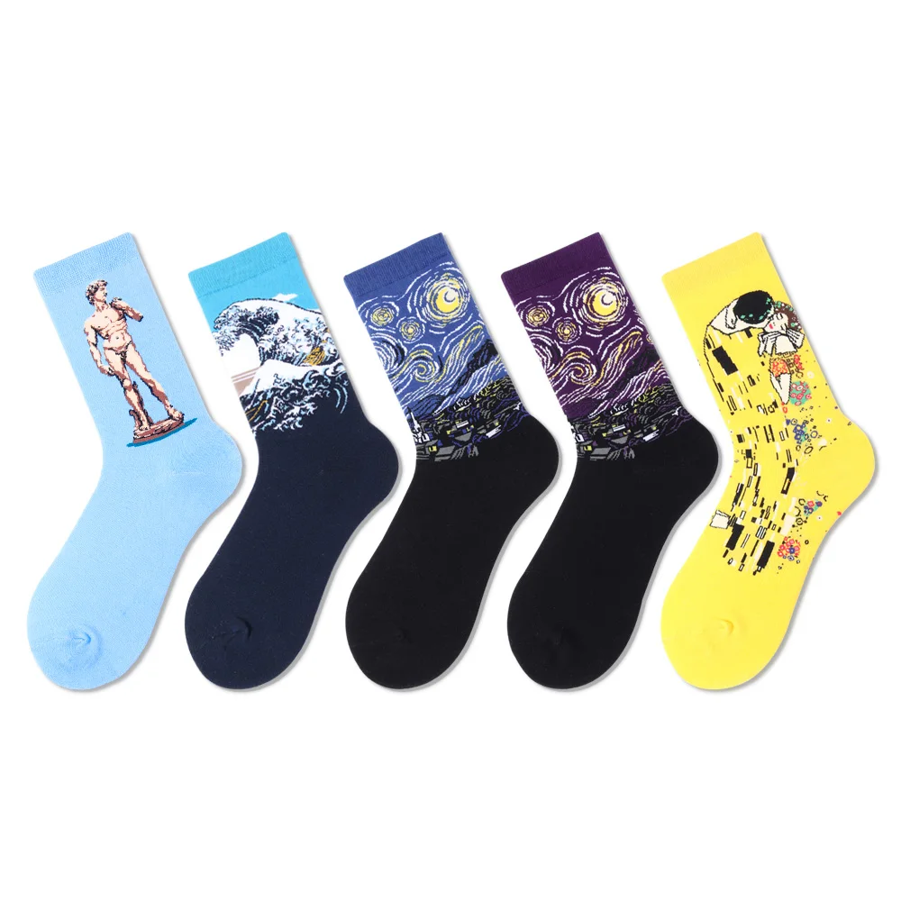 Socks Female Tide Net Red Oil Painting Art Men's High Socks Ins Long Retro Niche Abstract Couple Socks