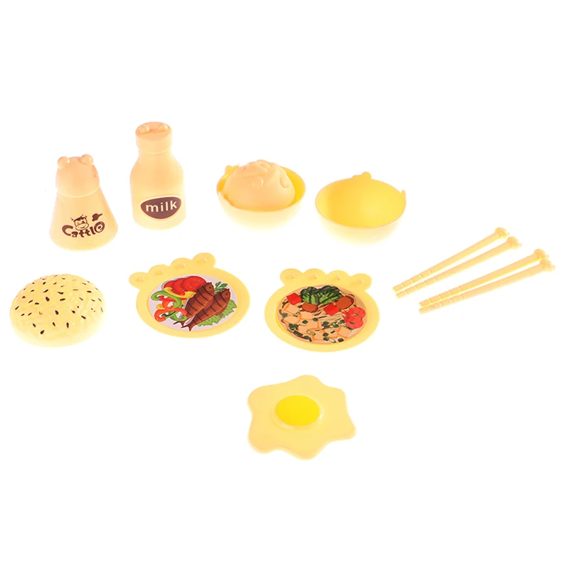 

10Pcs/Set Mini Fast Food Dollhouse Miniature Rice Chopsticks Plate Milk Fried Eggs for Doll House Kitchen Play Toys