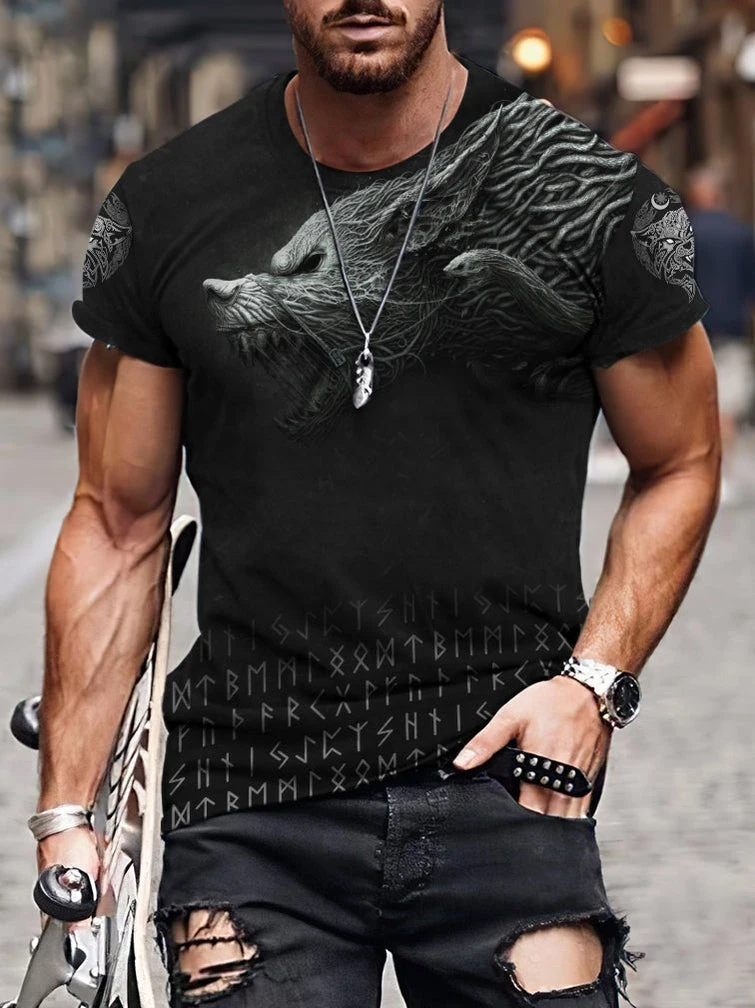 

Vintage Viking T-Shirts For Men 3d Viking Mythology Print Men's T Shirt Oversized Short Sleeve Fashion Top Tee Shirt Men Clothes