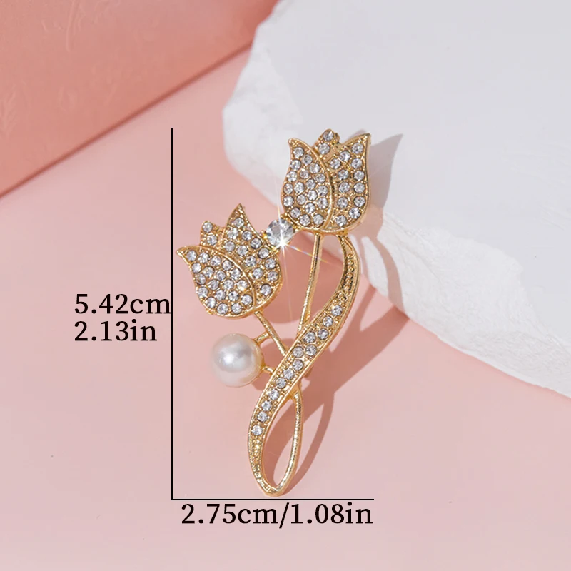 Корейский новый двойной цветок тюльпана с блестящей брошью из кубического