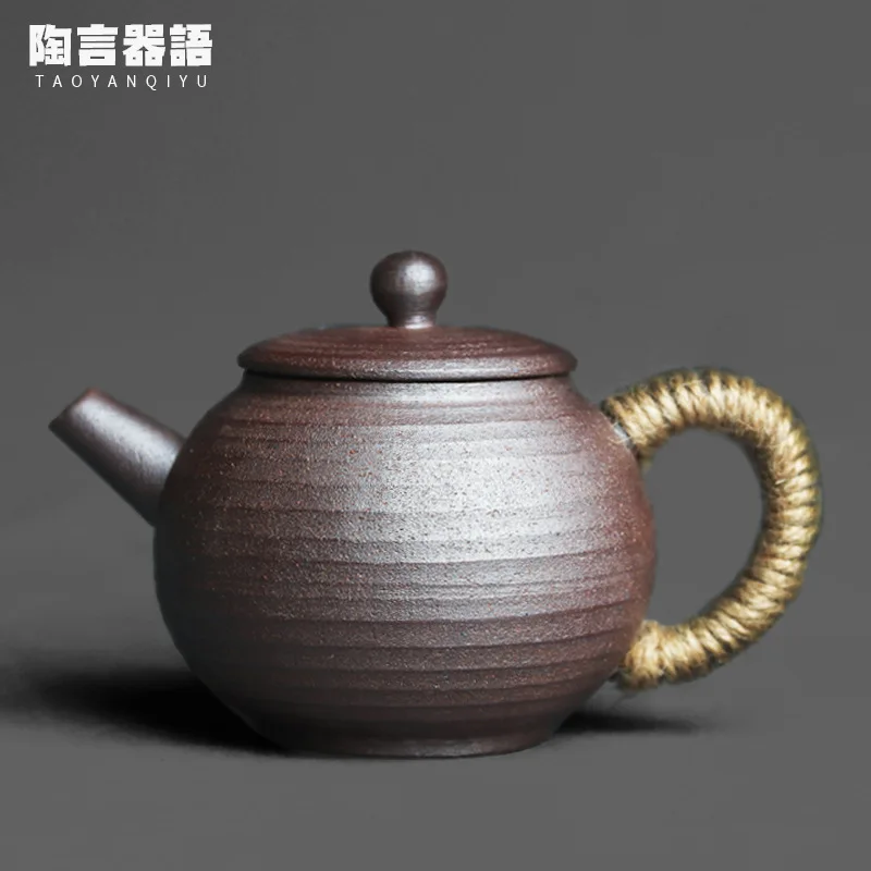 

Rock mine pottery clay big round beads hand-held teapot handmade pottery retro kung fu tea ceremony personality hand-held tea ma