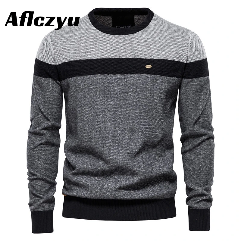 

2022 New Fashion Brand Knit Pullover Sweater Men O-neck Spliced Cotton Casual Knitted Sweaters High Quality Jumper Men Clothes