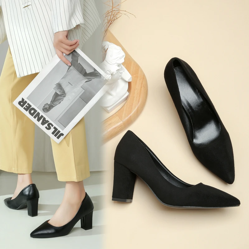 

Women's High Heels High Heels Dress Shoes Pointed Toe Boat Shoes Ladies White Wedding Square Heel Ladies Dress Shoes35-42