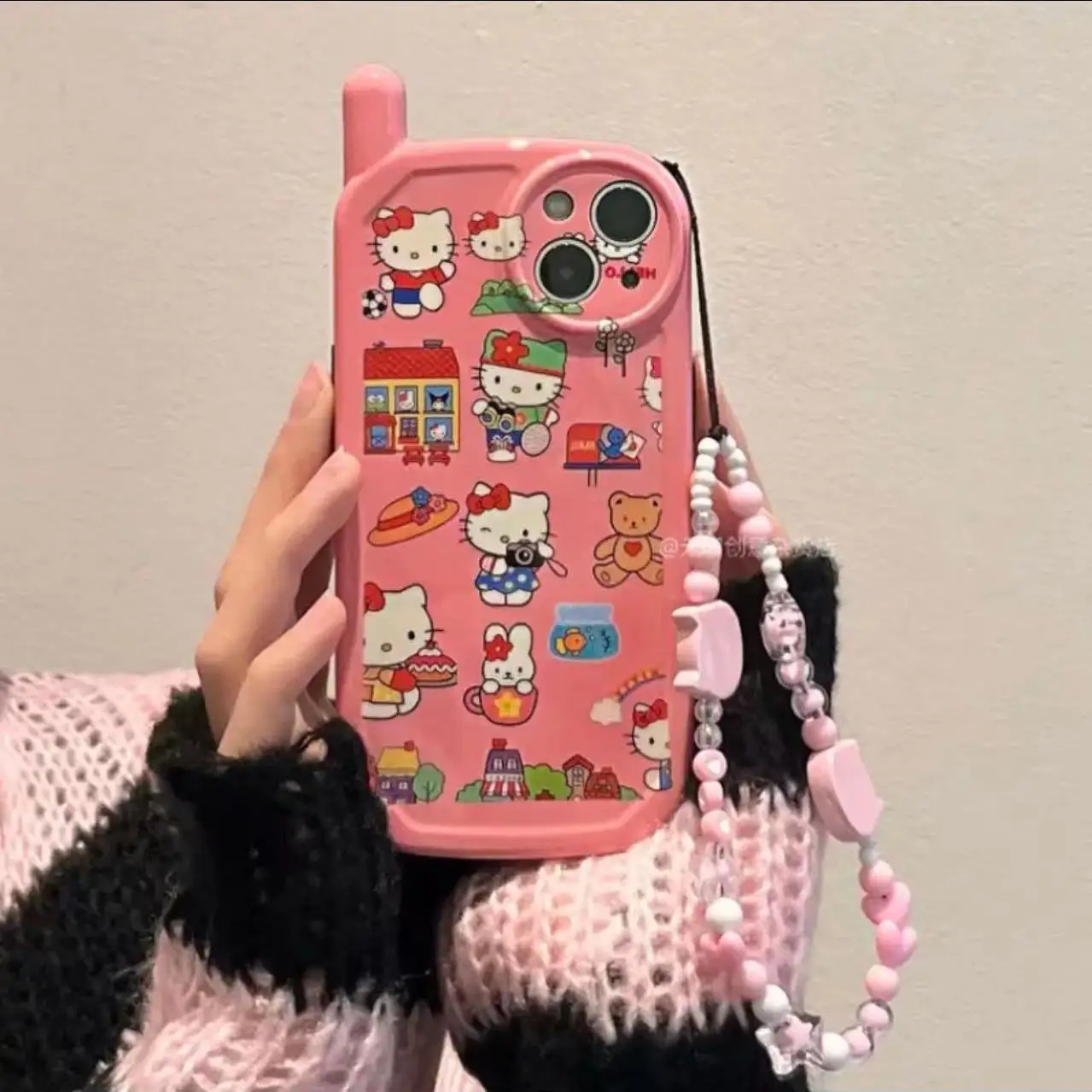 

Pink Kawaii Hello Kitty Shape Lanyard Phone Case for Iphone13/12promax/11/Xr/Xsmax All-Inclusive Women's Phone Cover