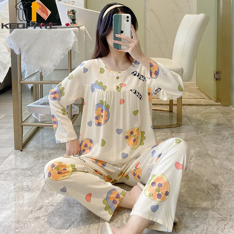 Women's Pajamas New 2023 Spring Autumn Long Sleeve O-neck Thin Sleepwear Women Fashion Floral Print Nightwear Clothing Sets