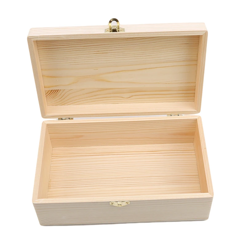 New Home Storage Box Natural Wooden With Lid Golden Lock Postcard Organizer Handmade Craft Jewelry Case Wooden Box Casket Home