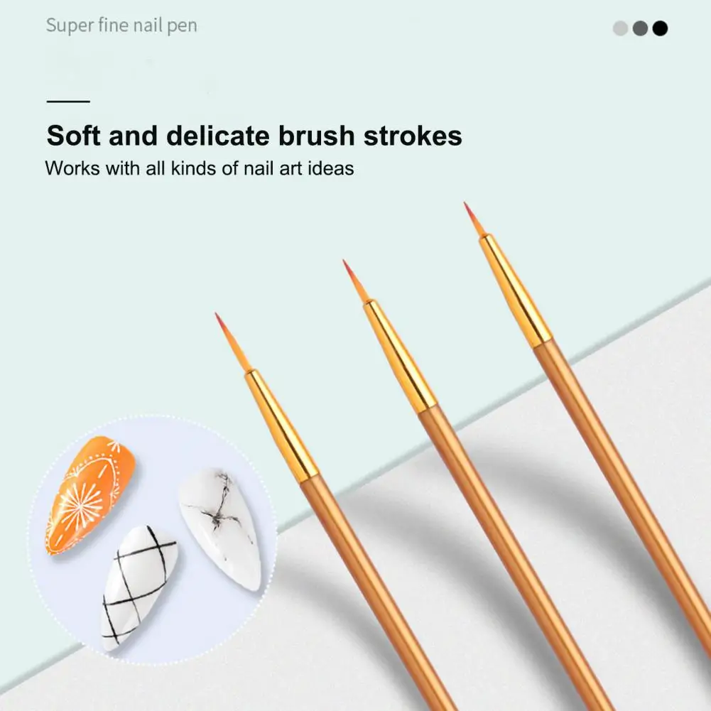 

3Pcs Practical Multipurpose Good Flexibility Manicure Drawing Brushes Nylon Nail Liner Brush Pens Lining for Home