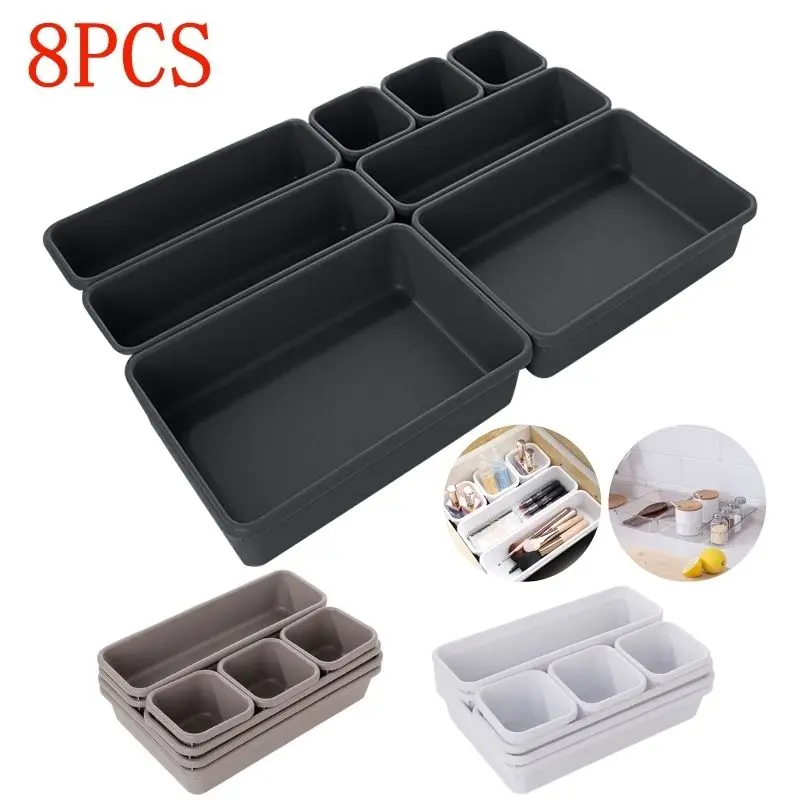 

8pcs Drawer Closet Organizers Dustproof Desk Stationery Storage Box Women Household Makeup Organizer for Kitchen Bathroom