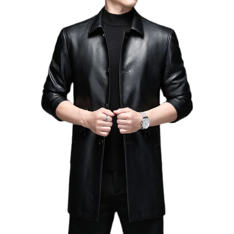 Мужской тренчкот из натуральной овечьей кожи повседневный непродуваемый жакет