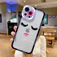 long eyelashes mouth clear phone cover case for iphone x xs xr 7 8 plus se 2020 11 12 13 pro max soft red kisses lips back cover