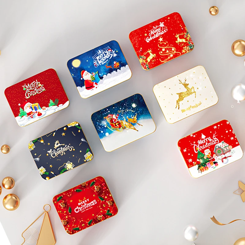 

Рождественская Квадратная Металлическая Жестяная Банка, набор коробок для конфет, Подарочная коробка для хранения, жестяная банка для печенья, домашняя коробка для хранения