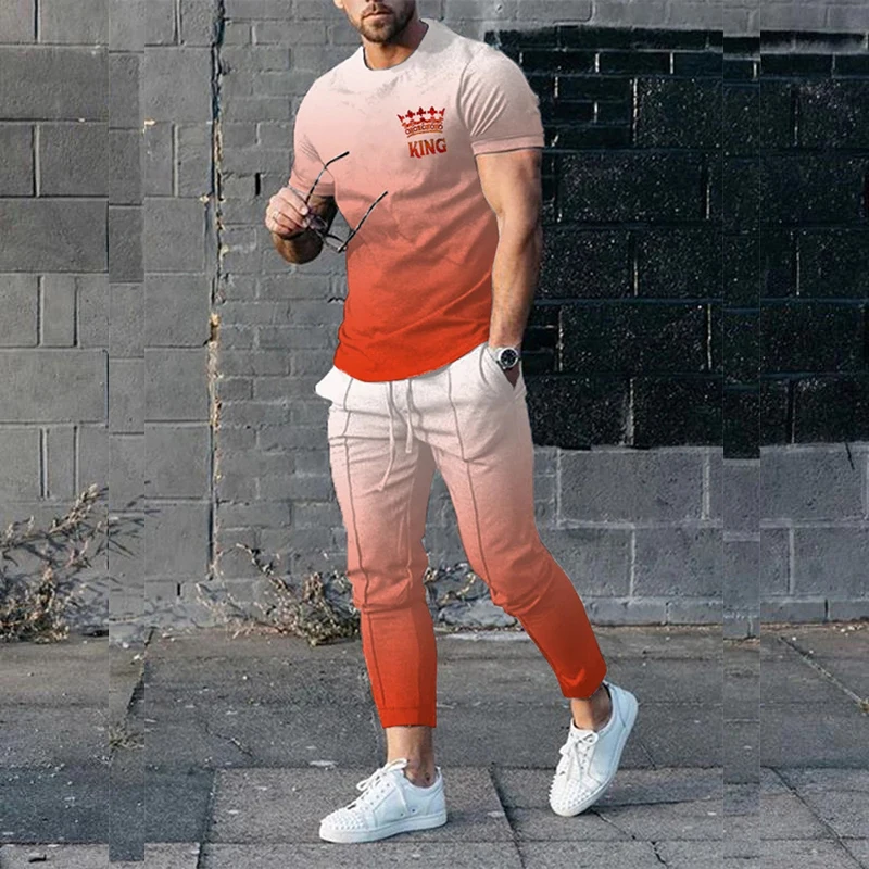 

Men tshirt Sets Tracksuit 2023 Fashion T-shirt Long Pants Set 3D printed 2 Piece Outfits of Sportswear Short Sleeve Streetwear