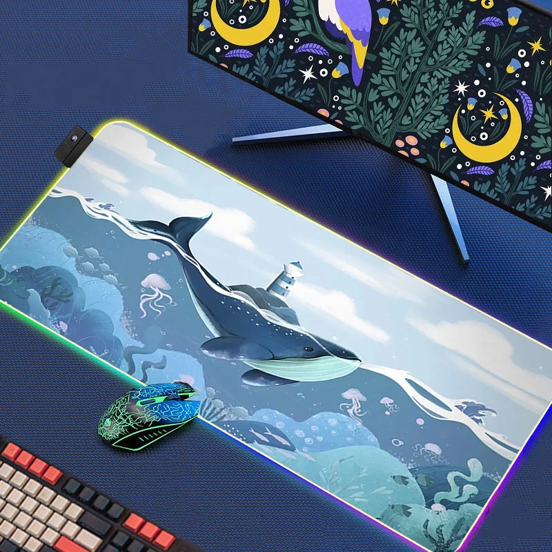 

Large Desk Mat Sea Whales Backlight Xxl Gaming Mouse Pad Gamer Rgb Back Light Led Mousepad Setup Gaming Accessories Deskmat Mice