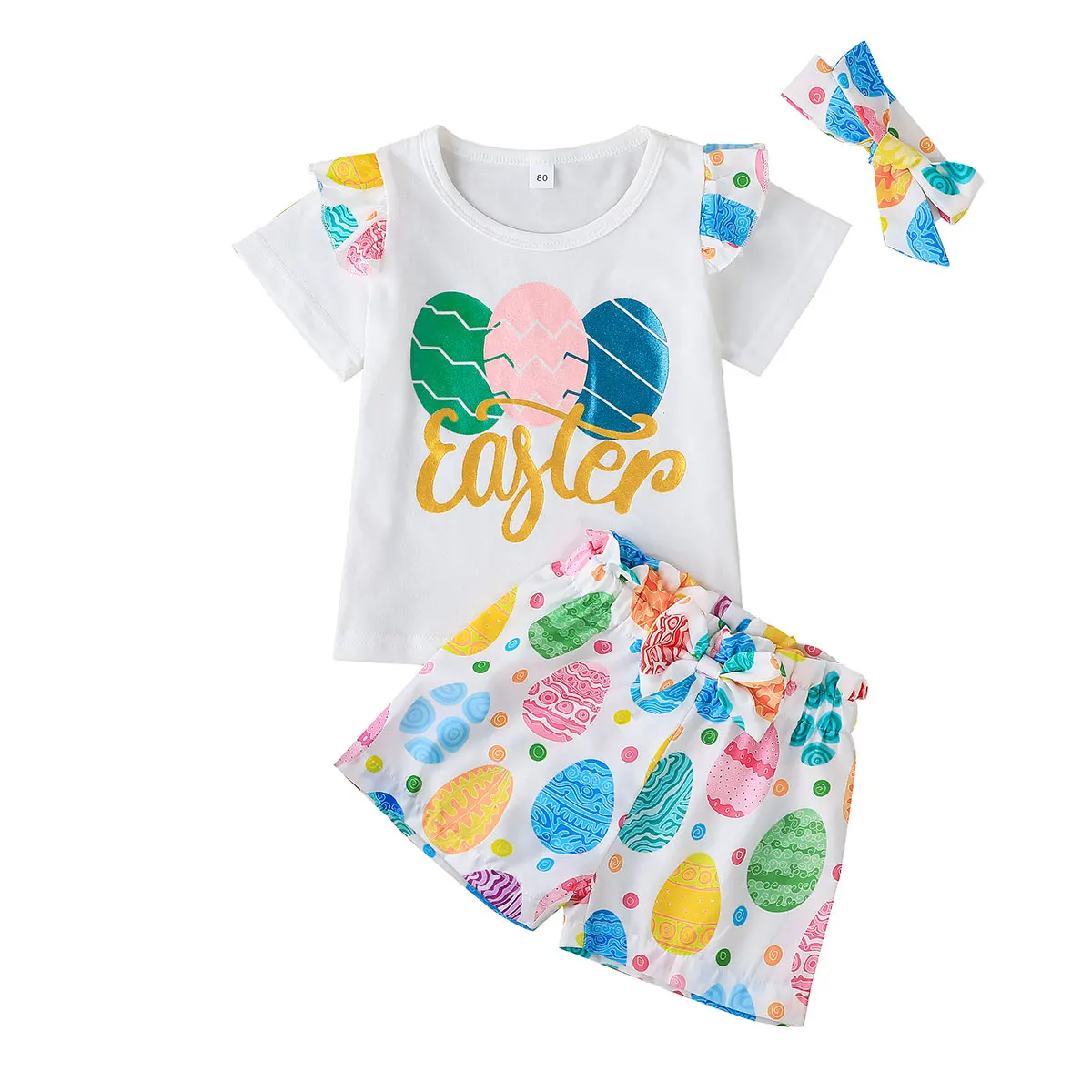 

Цветные шорты с круглым вырезом и бантом для девочек