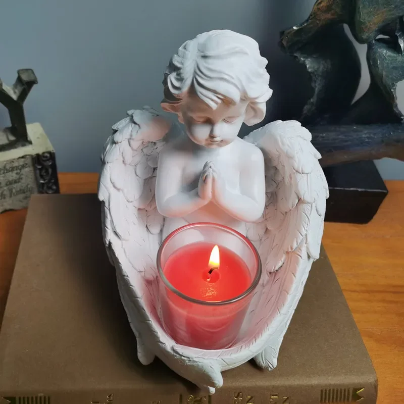 

Cross-border cute retro little angel candlestick ornaments European home desktop porch candle cup decoration