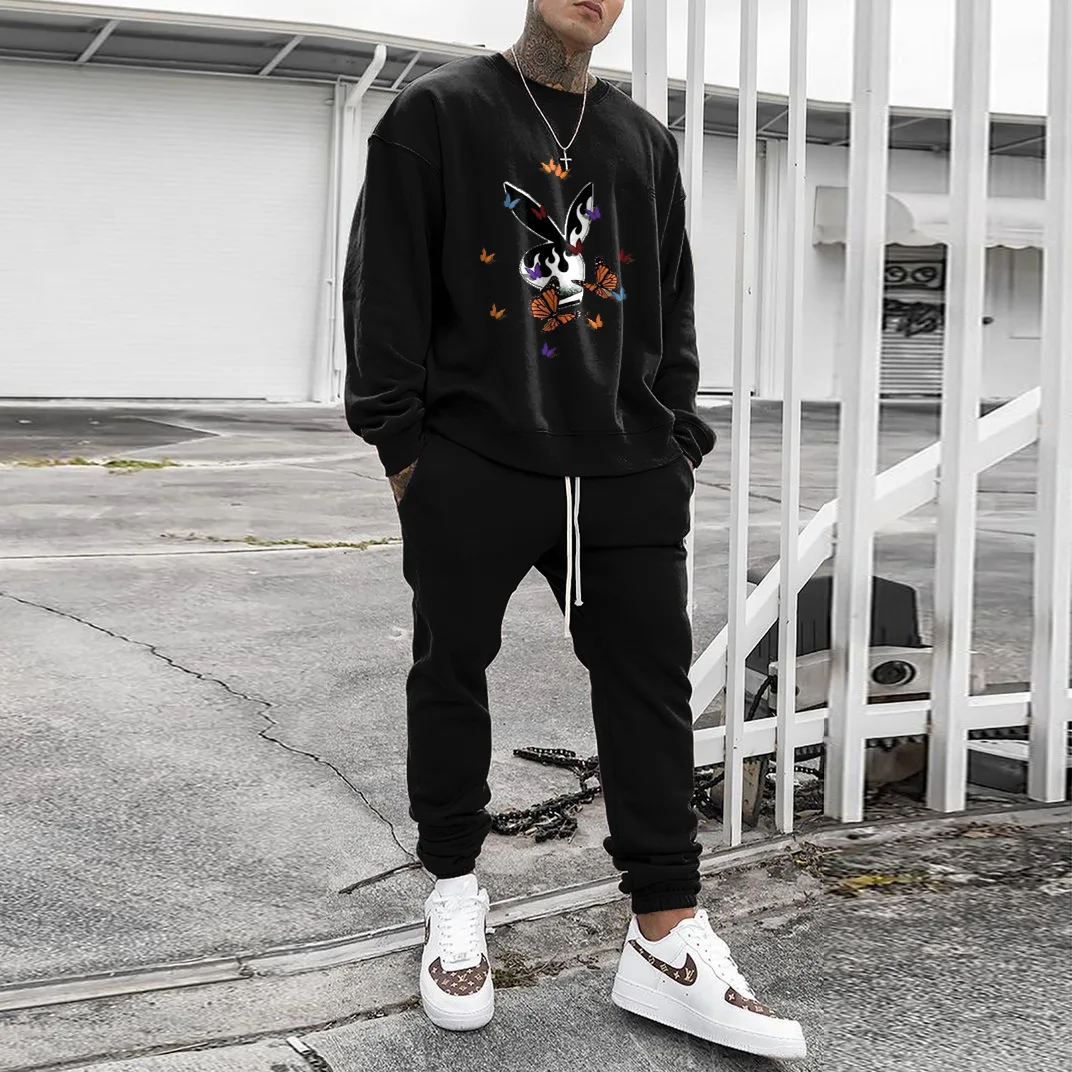 Men Sets Autumn Men's Long Sleeve Two-piece Set Printed Loose Casual Long Pants Men's Suit Mens Fashion Clothing Trends