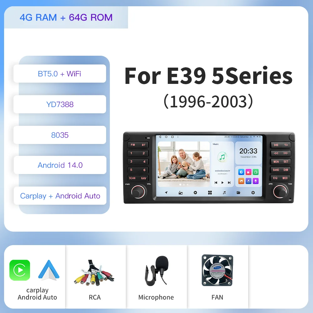 

Мультимедийная система Kapud на Android 12, 8 дюймов, для BMW E39 M5 1997-2003 CarPlay, авто, SWC, GPS-навигация, стерео, радио, BT, Wi-Fi, DSP