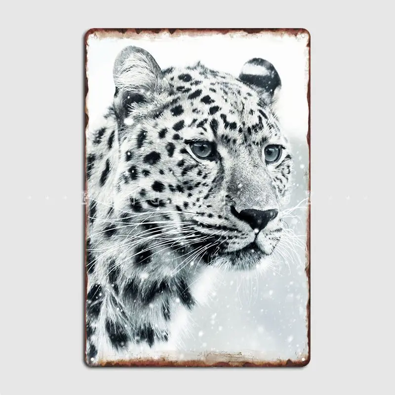 

White Snow Leopard Feline Metal Plaque Poster Club Party Plaques Customize Club Bar Tin Sign Poster