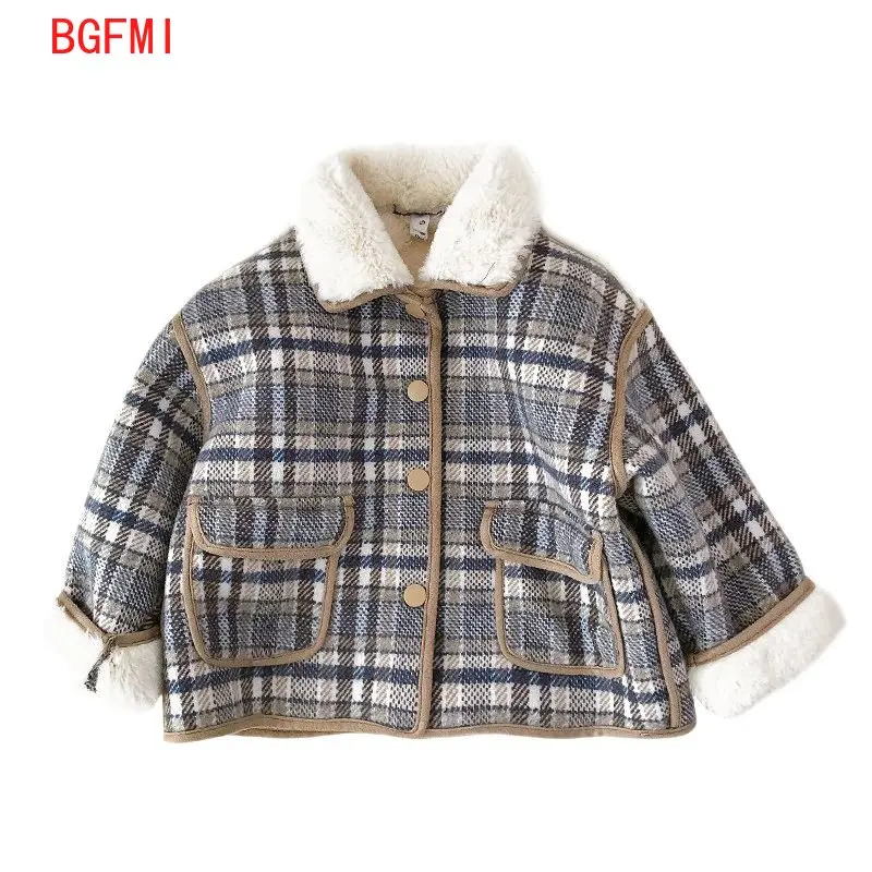

2022 Korean Kids Girl Coat Jacket for boy Plus velvet Autumn Winter Plaid Windbreaker Children's clothing Baby Outerwear 1-6Y