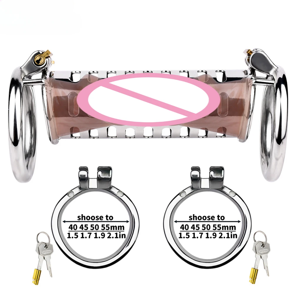 Клетка целомудрия с двойной головкой из нержавеющей стали гипокритная двойная