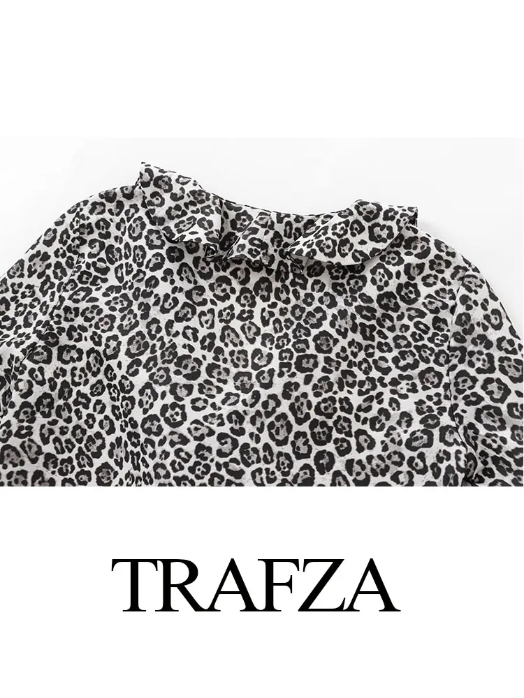 Женская леопардовая Блузка с оборками и V-образным вырезом