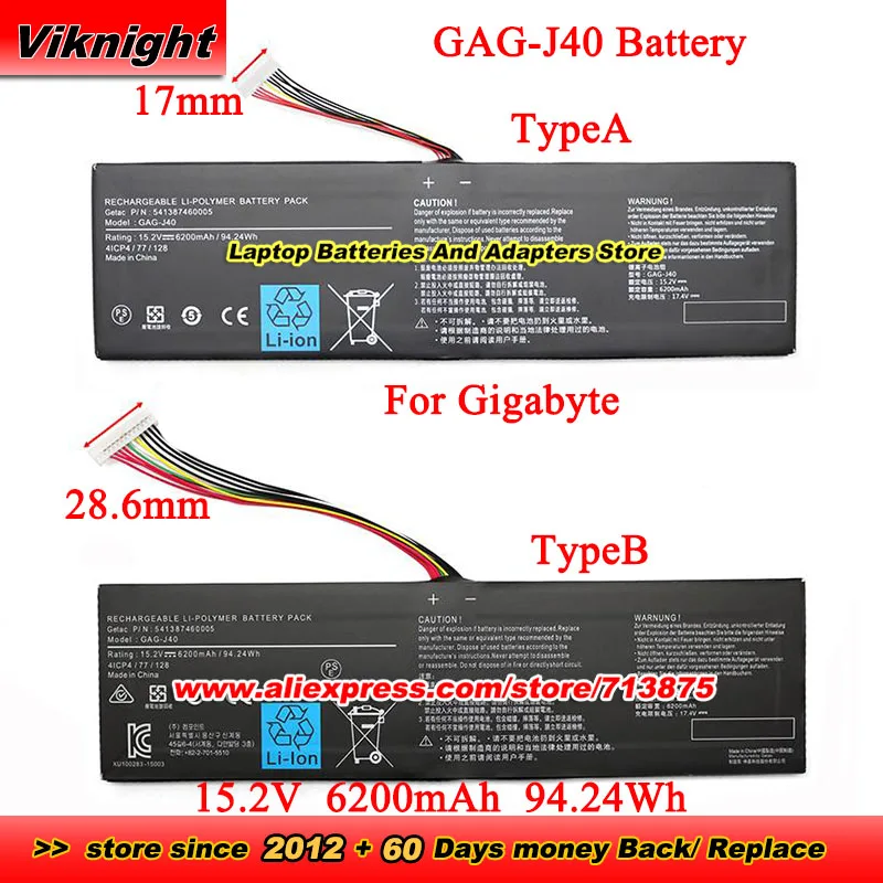 GAG-J40 Аккумулятор 15 2 В 94 24 Втч для Gigabyte Aorus X7 Dt V7 V8 V6 Aero 17 OLED 14 14-W-CF2 15x Вт 14-P64WV6 P64Wv7-De325Tb