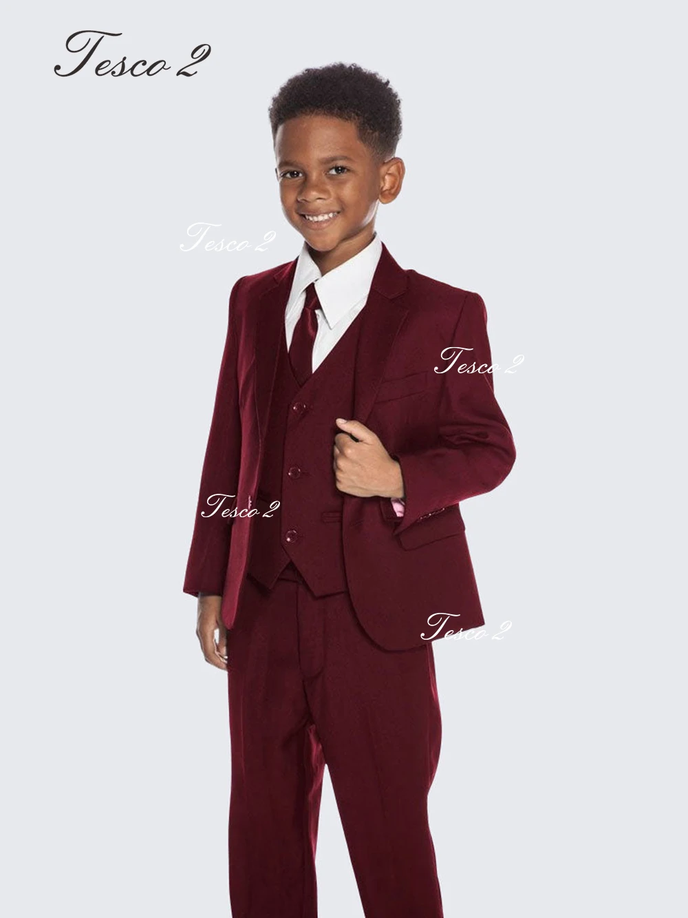 Red Formal Suit For Boy Elegant Gentleman Boys' Suit For 3 Pieces (Jacket+Vest+Pants) For Wedding Party Suit For Spring Autumn