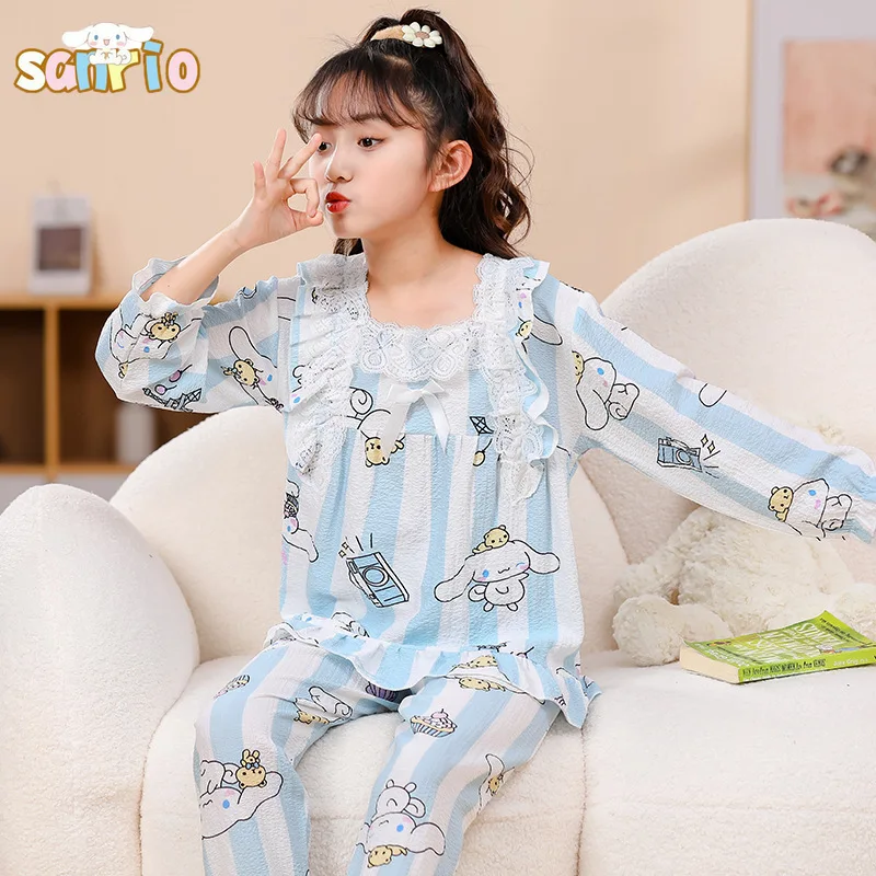

Anime Sanrio Cinnamoroll Kuromi Children's Long-sleeved Pajamas Cute My Melody Fall Girls Casual Fashion Loose Kids Homewear Set