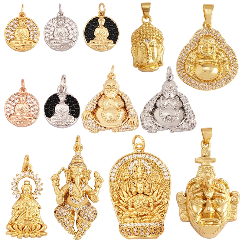 

Maitreya Sakyamuni Buddha Religious Charm Pendant,CZ Micro Pave Clear Cubic Zirconia 18K Gold Necklace Handmade Jewelry Supplies