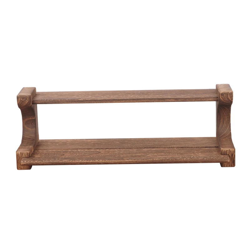 Chinese style retro solid wood tabletop storage rack tea room set cup and teapot display |