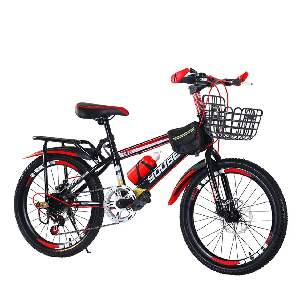 

18/20/22 Inches 6-Stage Speed Childrens Bicycles Dual Disc Brake With Storage Basket Backseat Mountain Bike