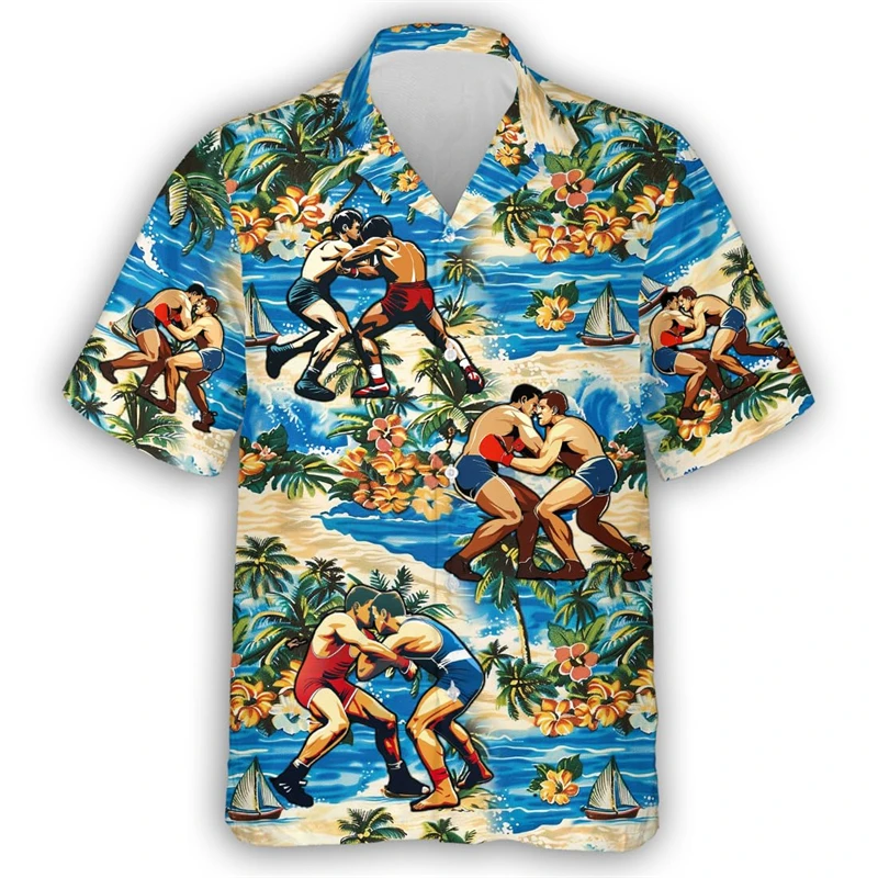 Маска для Реслинга Гавайские пляжные рубашки с 3D принтом Мужская блузка