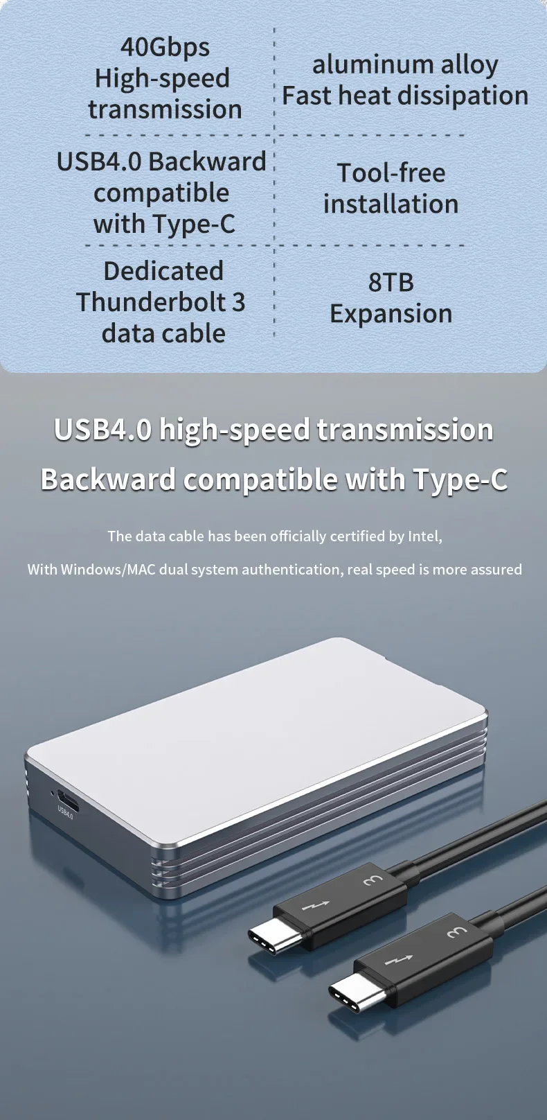 60 Гц USB 4 0 внешний корпус M.2 Nvme SSD теоретическая скорость 40 Гбит/с для жесткого