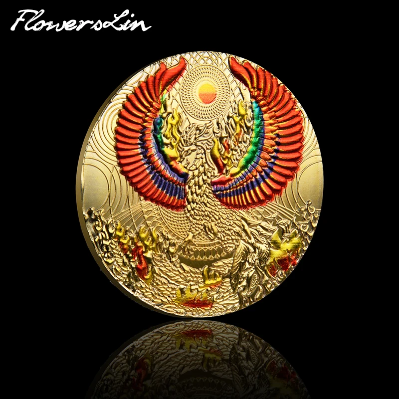 

Redphoenix Chinese Commemorative Coin Phoenix from the Ashes Nirvana Rebirth Painted Badge Metal Embossed Craft Souvenir Gift