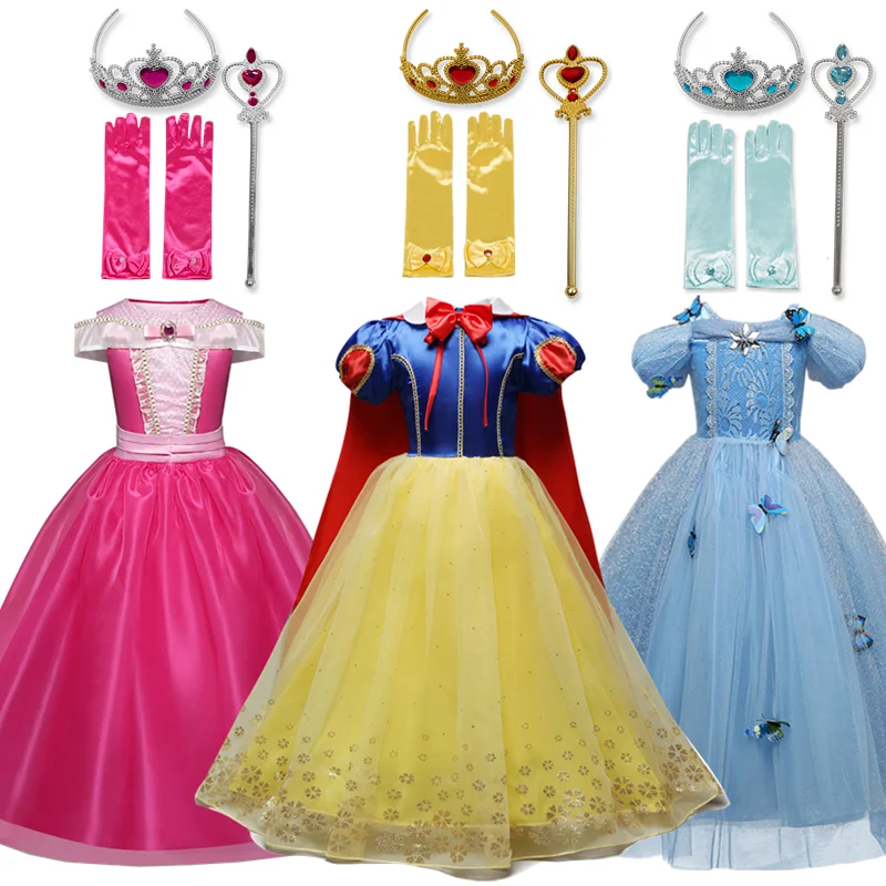 

Girls Princess Costume For Kids Halloween Party Cosplay Dress Up Children Disguise Anna Snow Queen Print Birthday Kids Clothes