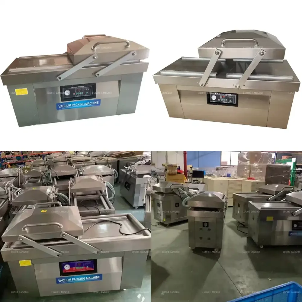 Фото Промышленный двухкамерный вакуумный упаковщик для пищевых продуктов и мяса LRSSZK400-2 №1