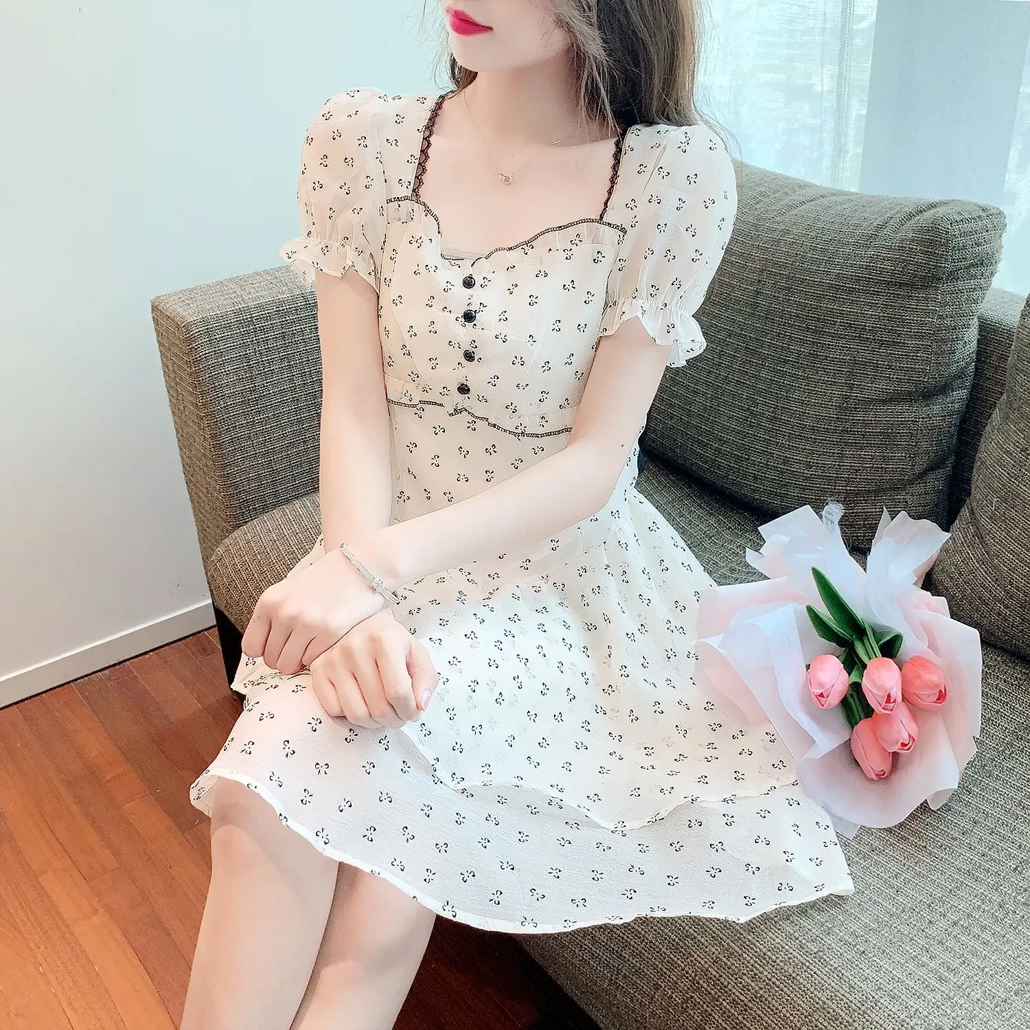 

COIGARSAM Long Dress Women Summer 2022 New French Style Polka Dot Dresses Dropshipping
