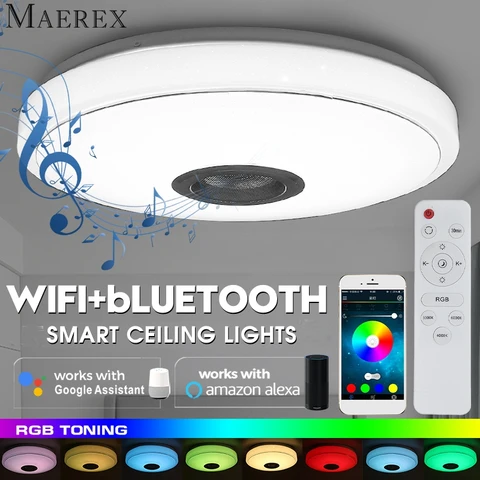Приглушаемые потолочные светильники с Wi-Fi, RGB, приложение для домашнего освещения, Bluetooth, музыка, умная жизнь для спальни, потолочная лампа с дистанционным управлением
