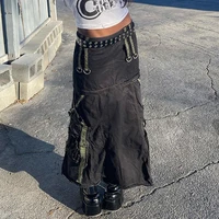 women midi gothic bandage low waist skirt dark academic hip hop punk sweater cargo skirts grunge fairycore patchwork skirts