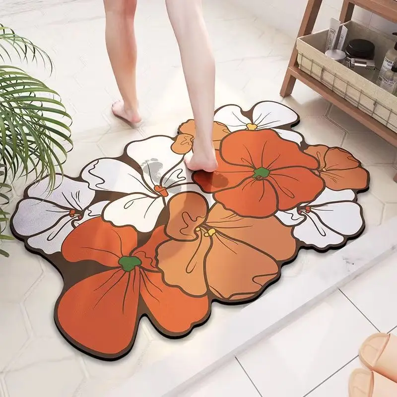 

CarpetJapanese Simple Flower Printing Irregular Carpet Bedroom Girl Decoration Bedside Anti-Slip Rug Kitchen Mat Washable