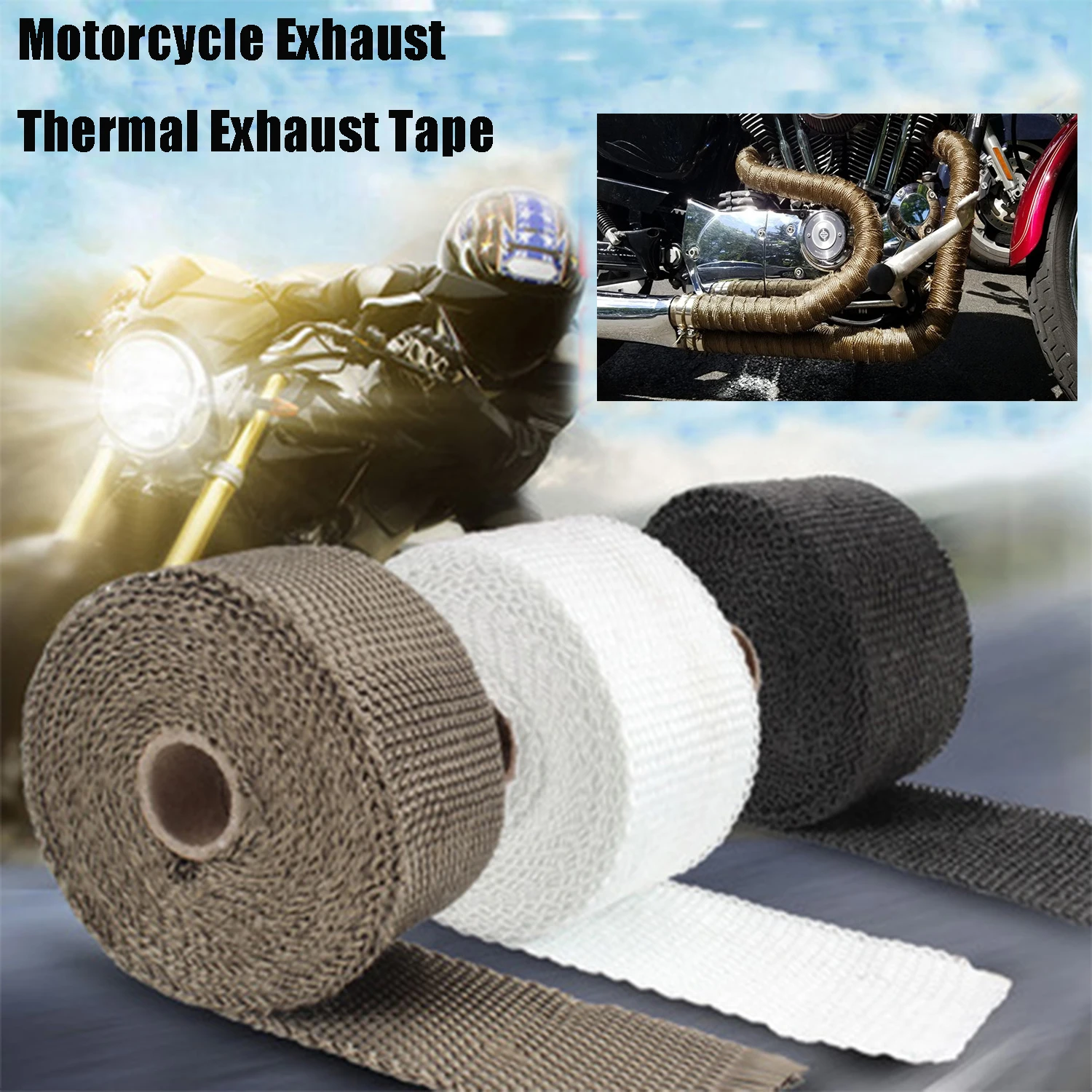 Car Motorcycle Exhaust Thermal Exhaust Tape Exhaust Heat Tape Wrap Pipe Wrap Shields Manifold Header Insulation Car Accessories