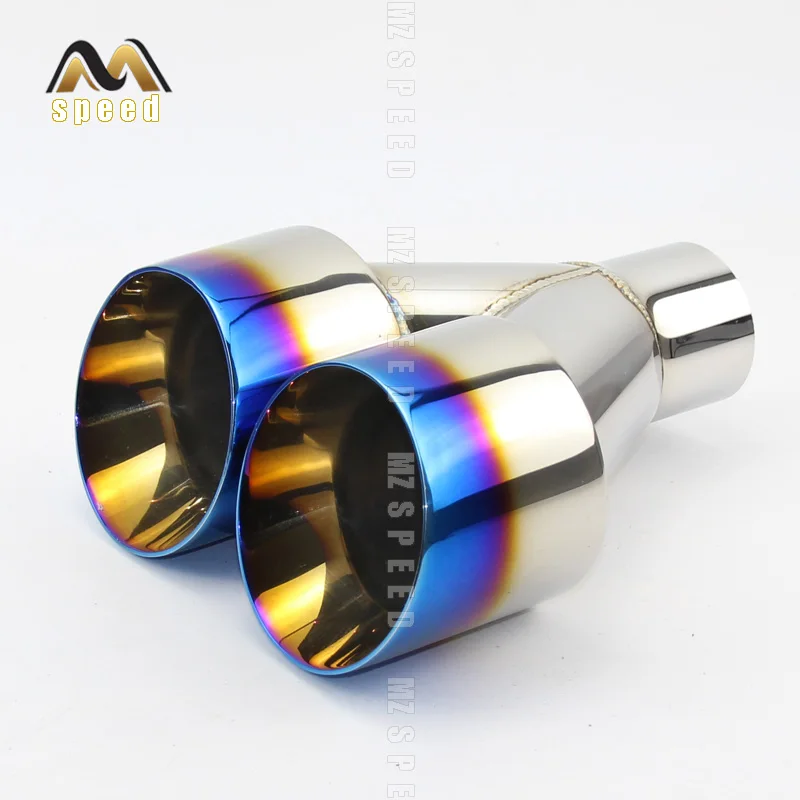 

1pcs Car stainless steel blue and bright face without marked Y-type double outlet straight edge exhaust pipe tailpipe