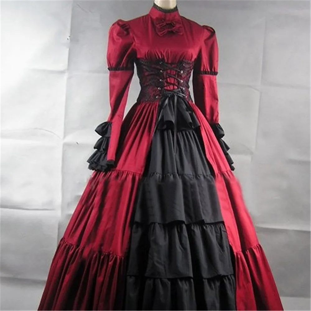 

New Vintage Gothic Victorian Maxi Dress Women Luxury Flared Sleeve Lace Up Slim Patchwork Ruffles Party Dresses Ladies 2022