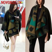 women air conditioning pashmina long thick split faux cashmere shawl oversize printed wraps plaid winter poncho streetwear coat