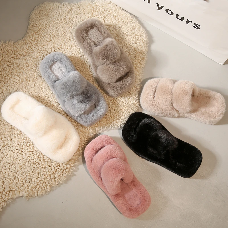 

Hairy slippers female outside wear 2023 new ins tide shoes autumn and winter thick bottom cotton slippers sub white