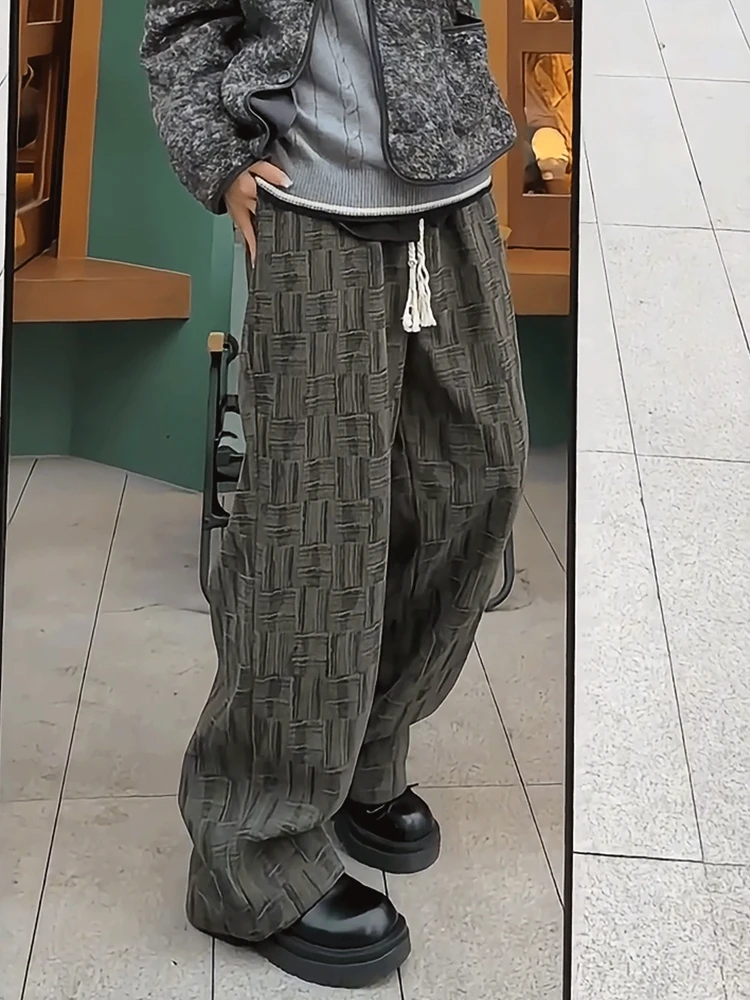 American Corduroy Loose Pants Men's Autumn and Winter Fleece-lined Thickened Wide Leg Sweatpants Straight Casual