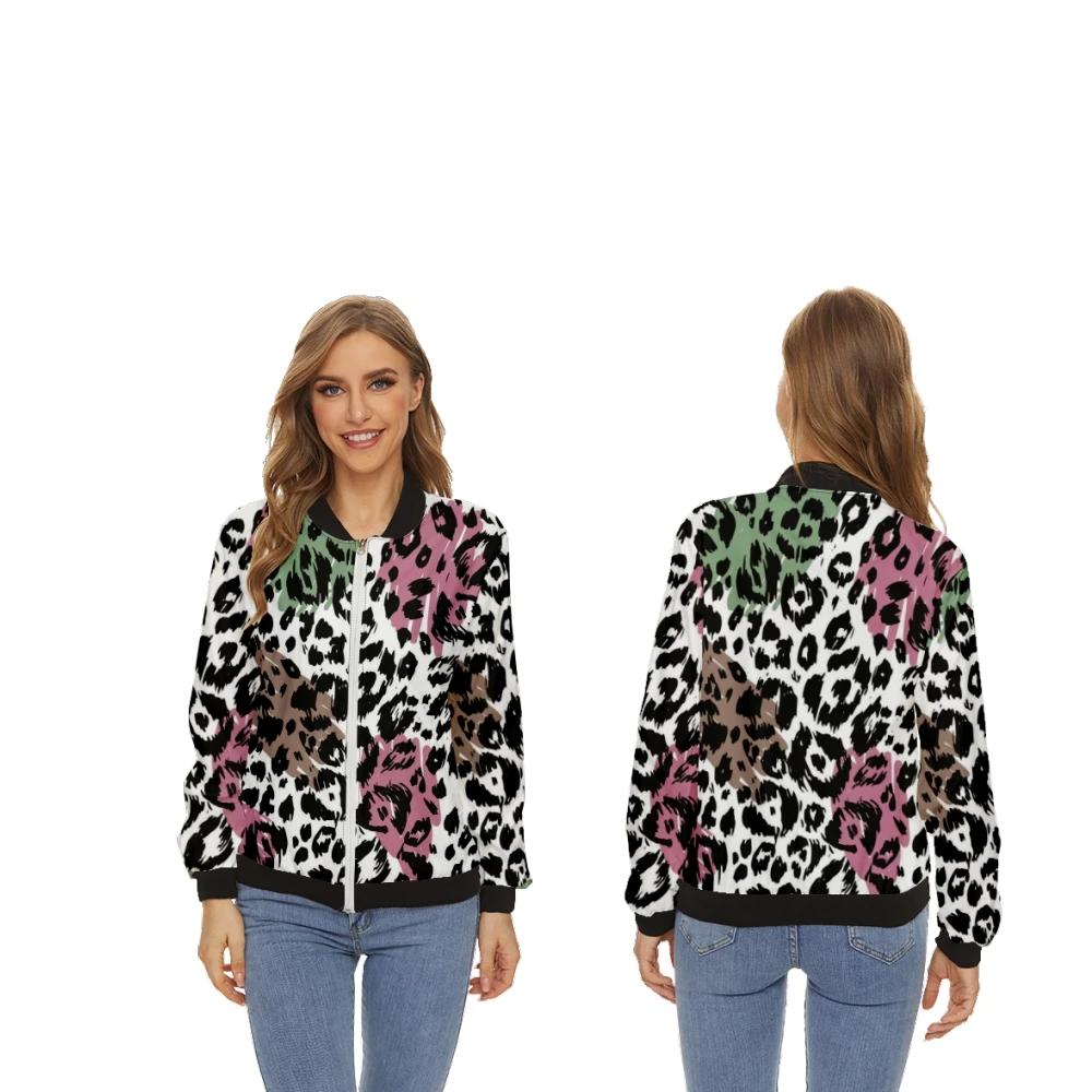 

Women's Jackets Animal stripes Tops Long-Sleeved Baseball Collar Zipper Coat Slim Lady Girls Jacket Street Style 7