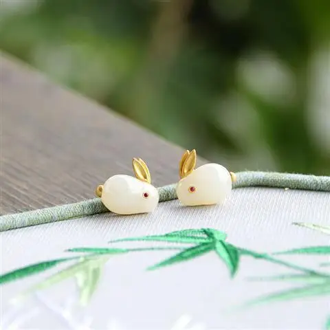 Нефритовый заяц натуральные нефритовые серьги из искусственного серебра с